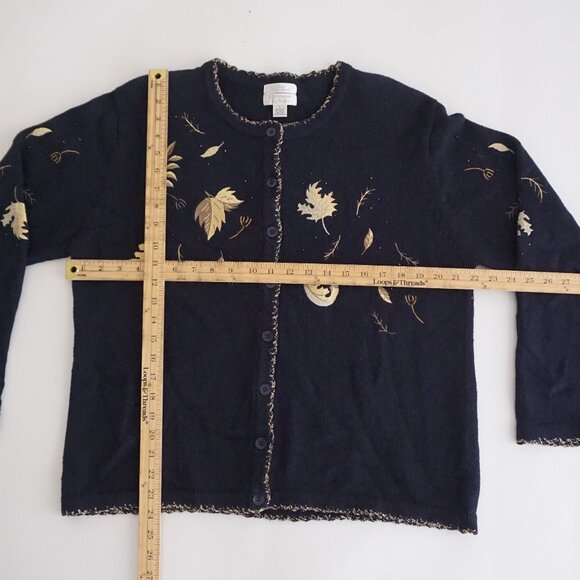 Vintage Christopher & Banks Embroidered Leaf Cotton Cardigan Fall Cottagecore L - Picture 3 of 13